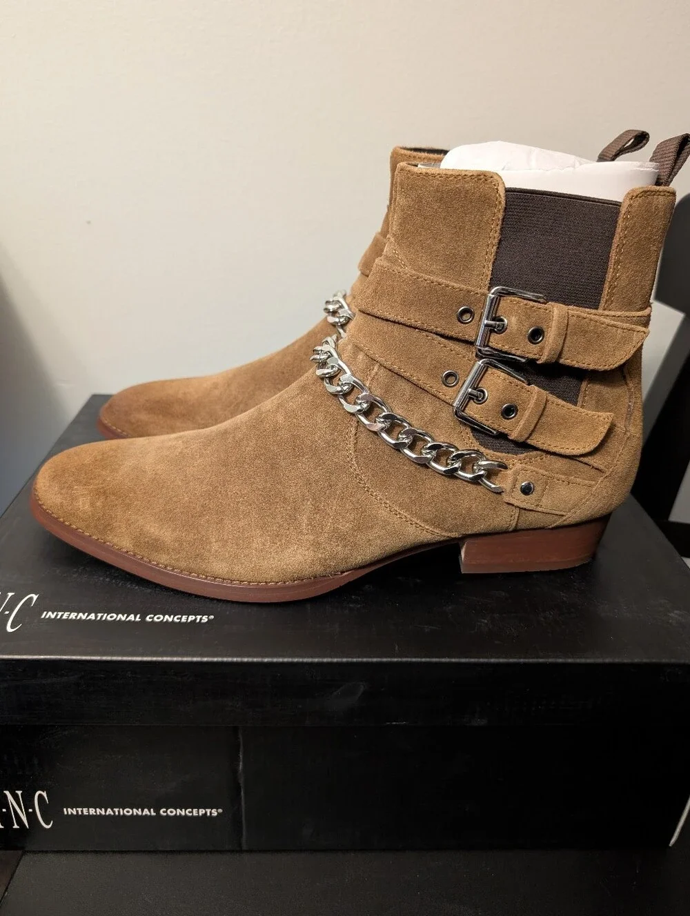 Men's INC International Concepts Brown Suede Boots with Silver Chain